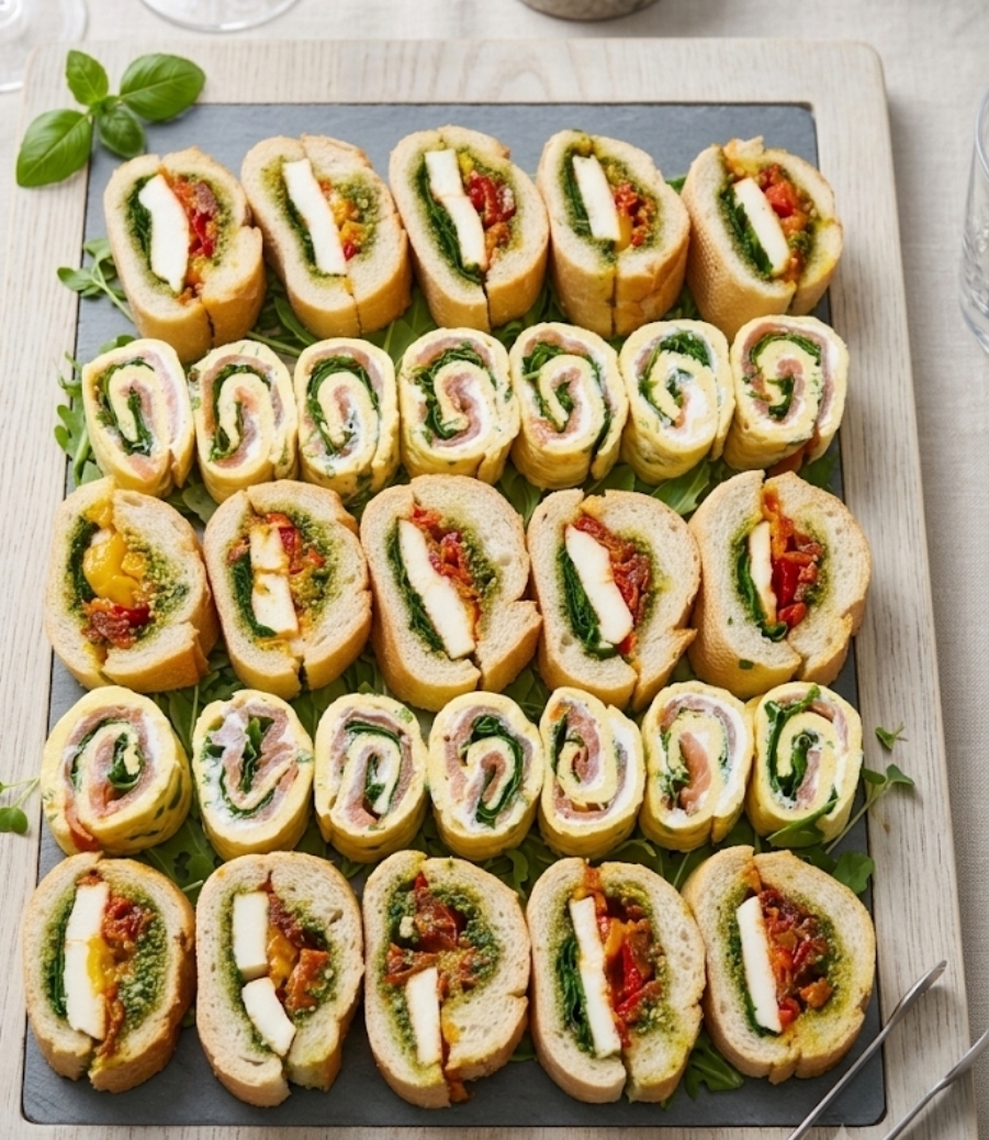Assorted catering pinwheels and filled rolls
