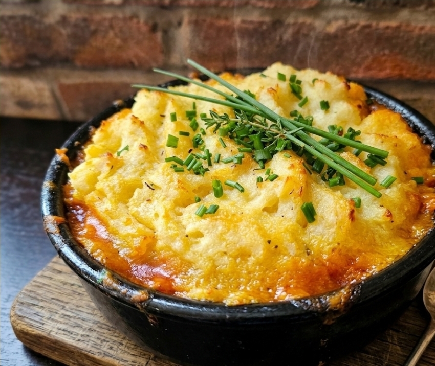 Golden shepherd's pie fresh from the oven