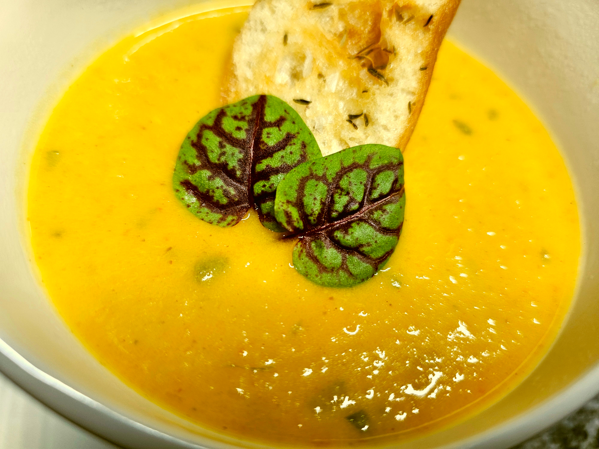 Silky butternut soup with sourdough