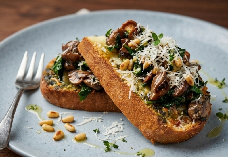 Wild mushroom and parmesan bruschetta